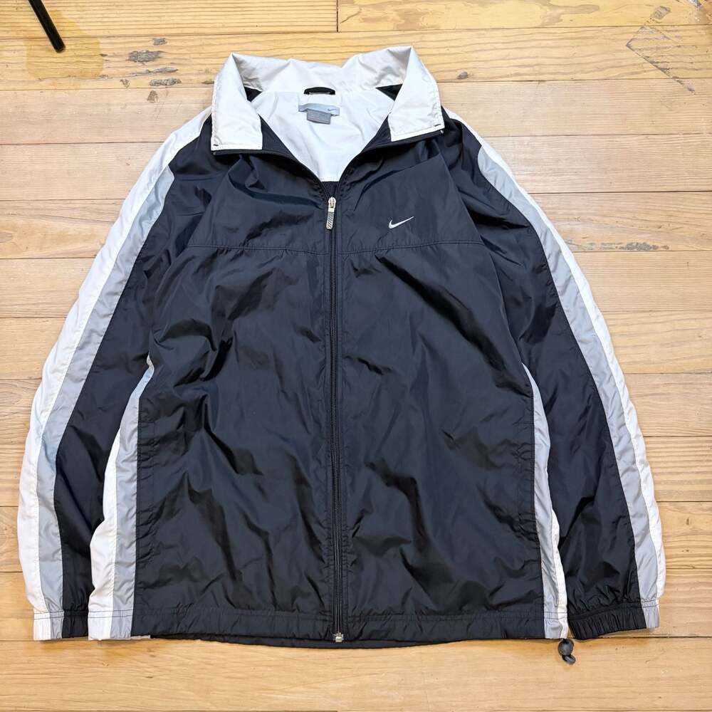 Nike Vintage 90s Full Zip Windbreaker Jacket Black Gray White Men's Size L